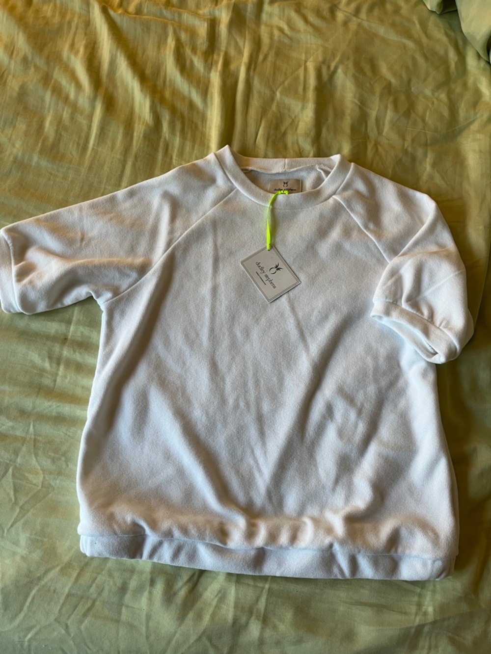 Dudley Stephens White Short-Sleeve Terry Top with Neon Tag Loop